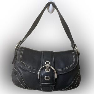 Coach F10909  Small Soho Black Leather Shoulder Bag w/Contrast Stitching